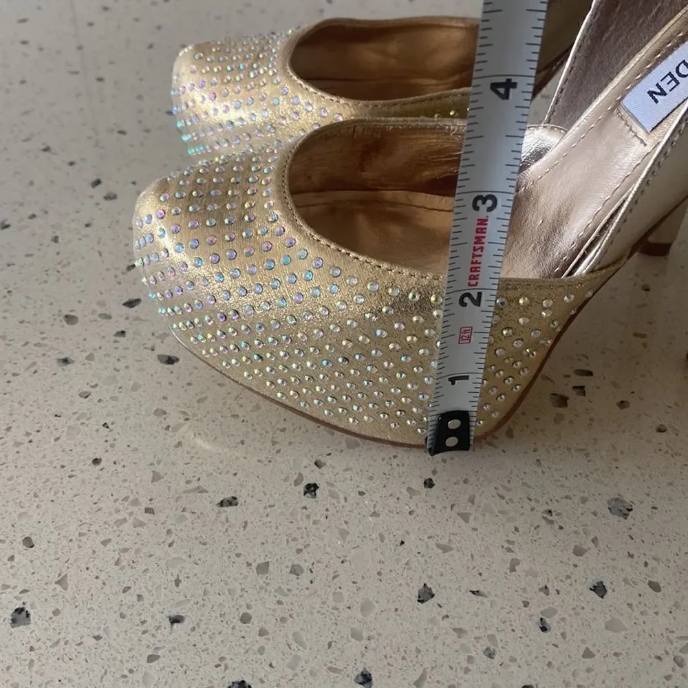 Steve Madden MEA Gold Bling Platform Stiletto Heels Ankle Strap Size Size 6
